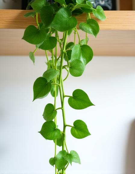 Pianta di Pothos che scende da una mensola in cucina